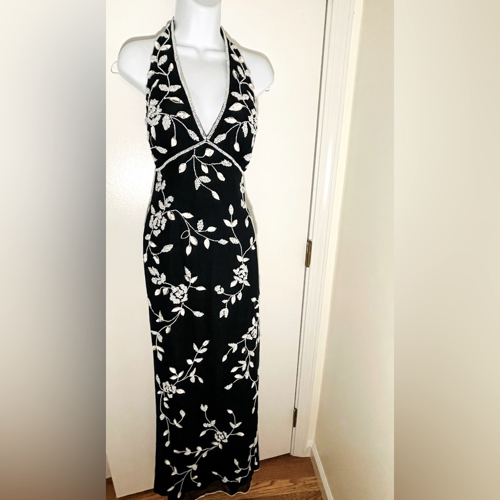 Cache - 100% silk embellished open back gown